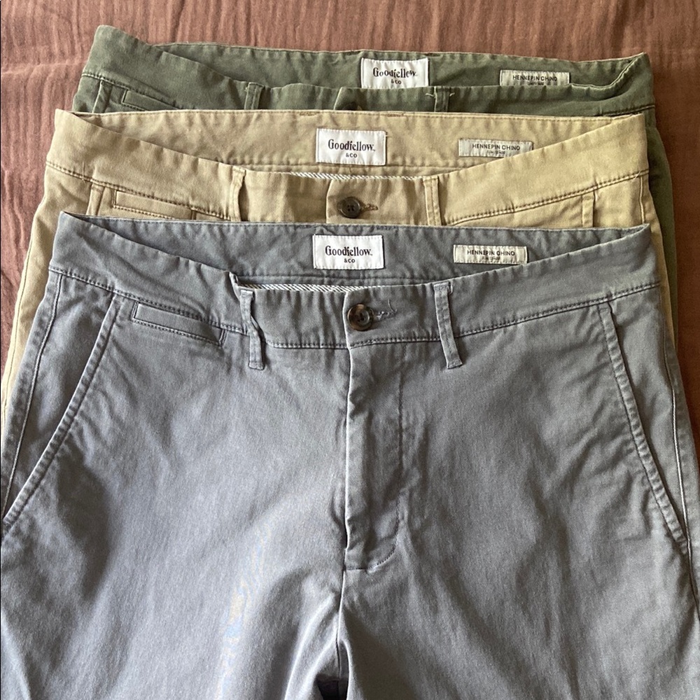 Goodfellow & Co Green, Khaki, and Grey Chinos (set of 3)